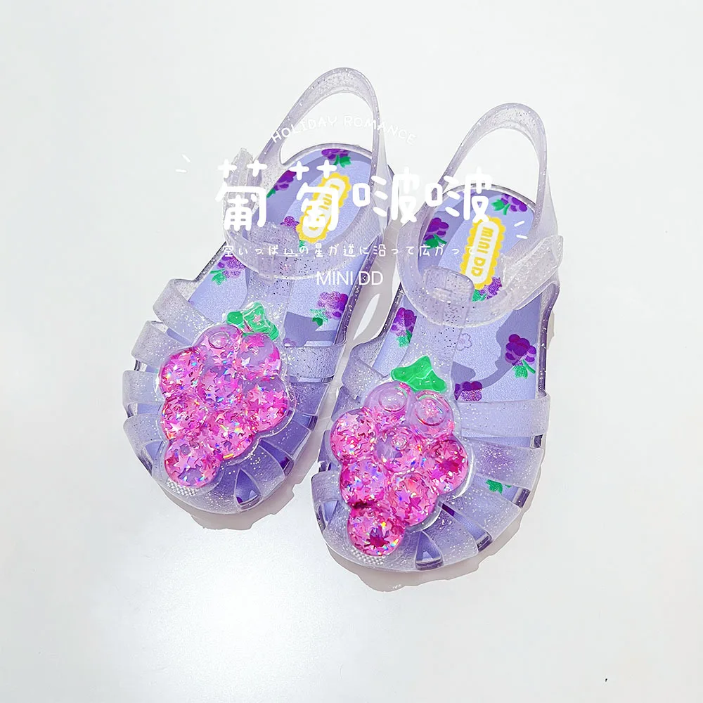 Sandália infantil de cabeça redonda de frutas dos desenhos animados, Baby Princess Shoes, sola macia feminina, casual, primavera, verão, 2022