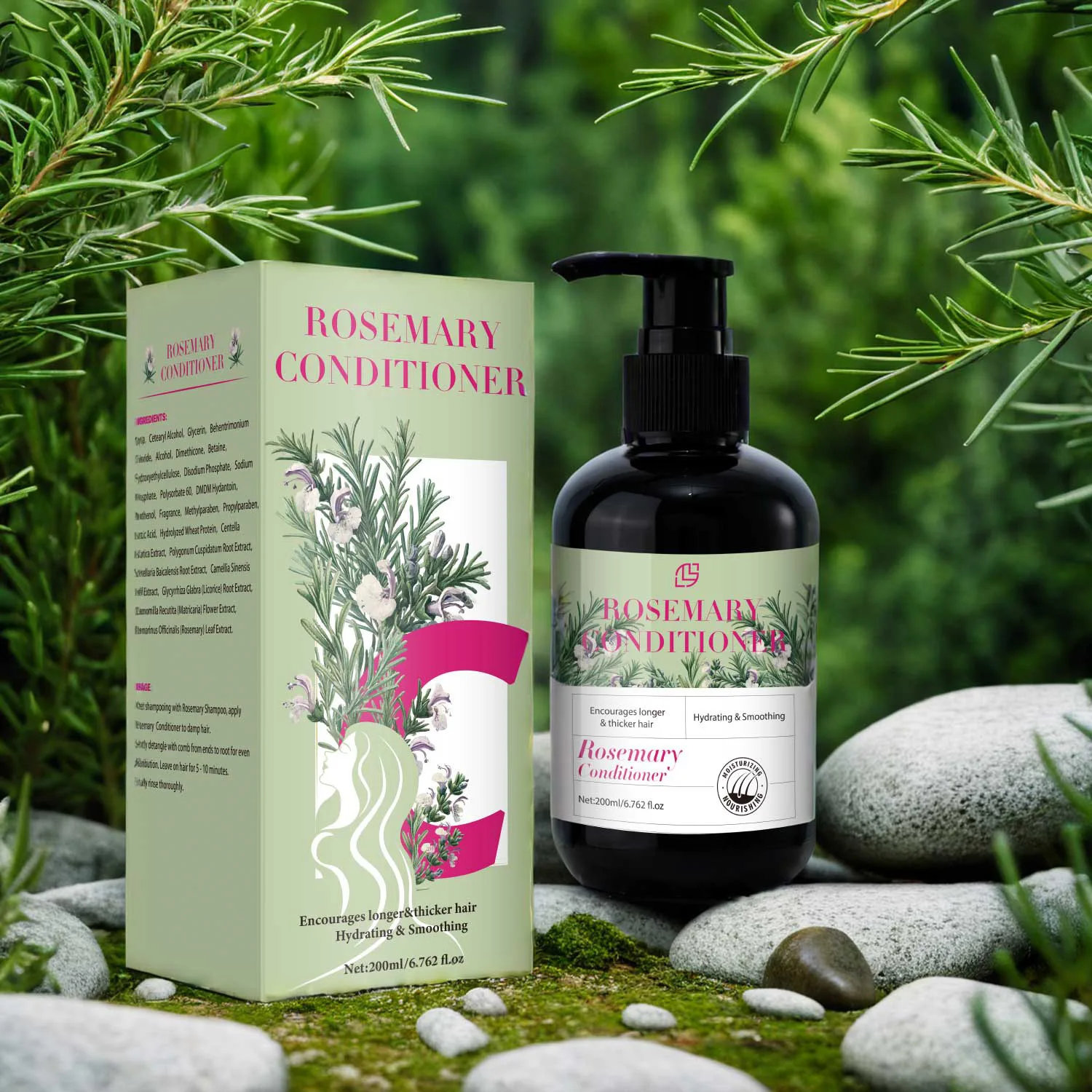 Rosemary Conditioner Relieves Dryness and Frizz & Makes Hair Fluffy and Thick, & Strengthens and Nourishes Hair, 200ml