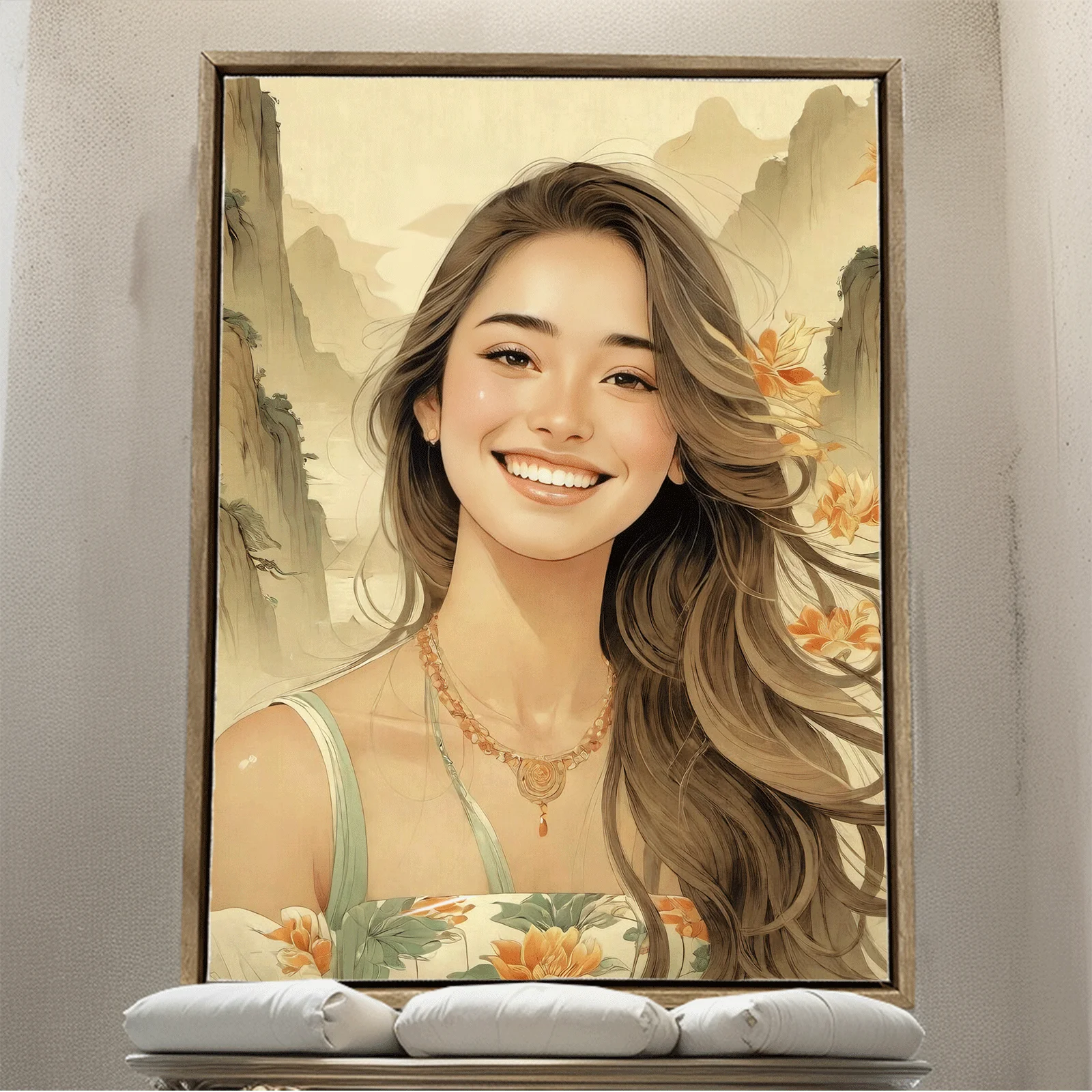 Custom Personal Portrait Canvas Poster Upload Your Photo Chinese Landscape Art Style Wall Art Home Decor Unframed