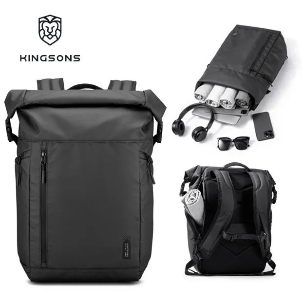 Kingsons 2025 New Concise Simple Backpack For Men 15/15.6 inch Laptop Waterproof College Student Boys School Bag Black Dark Gray