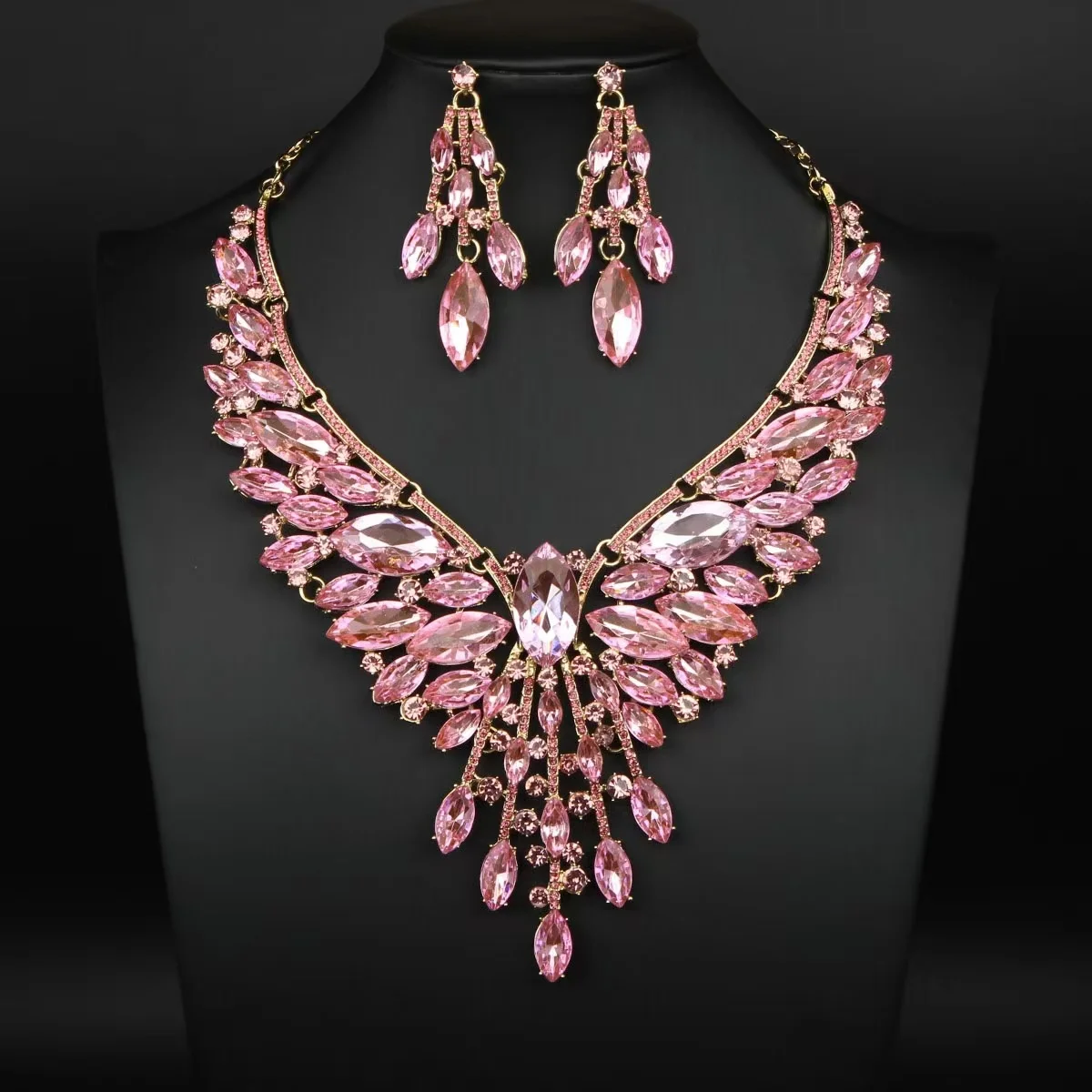 Multi-Color Inlaid Crystal Necklace & Earring Set