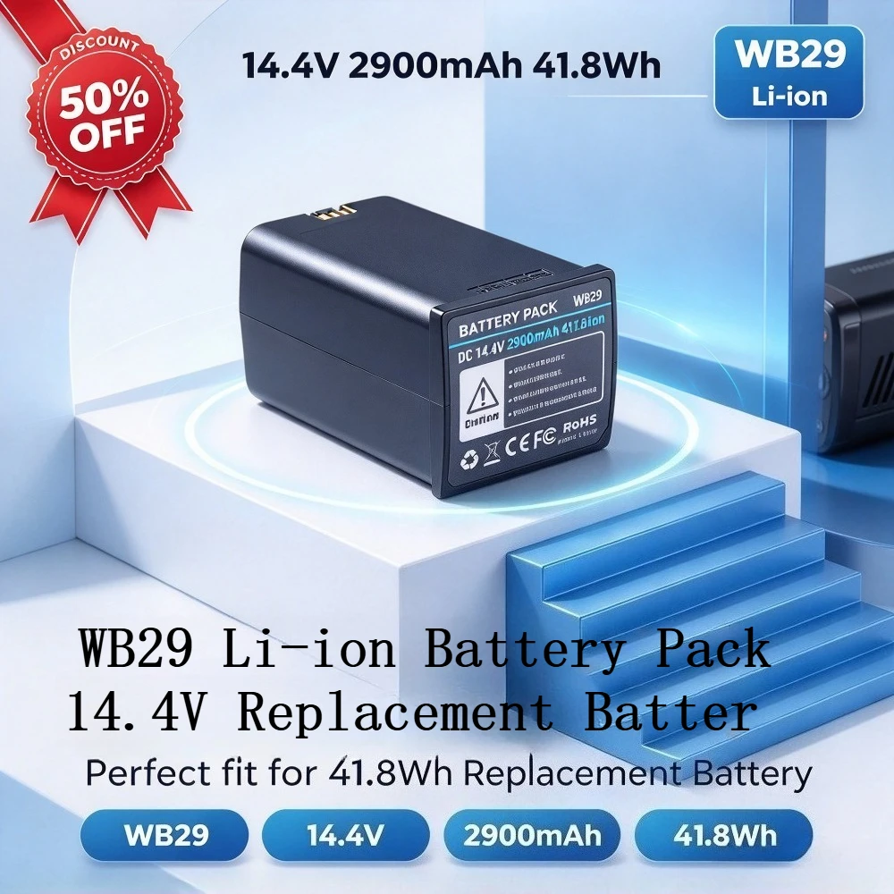 WB29 Li-ion Battery Pack 14.4V 2900mAh 41.8Wh Replacement Battery for Godox AD200 AD200pro AD300pro Flash Speedlite Strobe Light