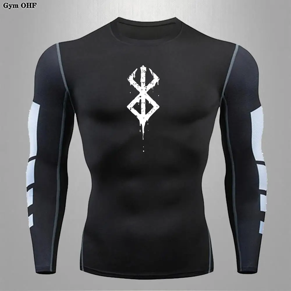 Anime Berserk Print Fitness T Shirt Men Compression Pants Shirt Sportswear Tops Quick Dry Running Gym Jogging Sport Shirts Mens