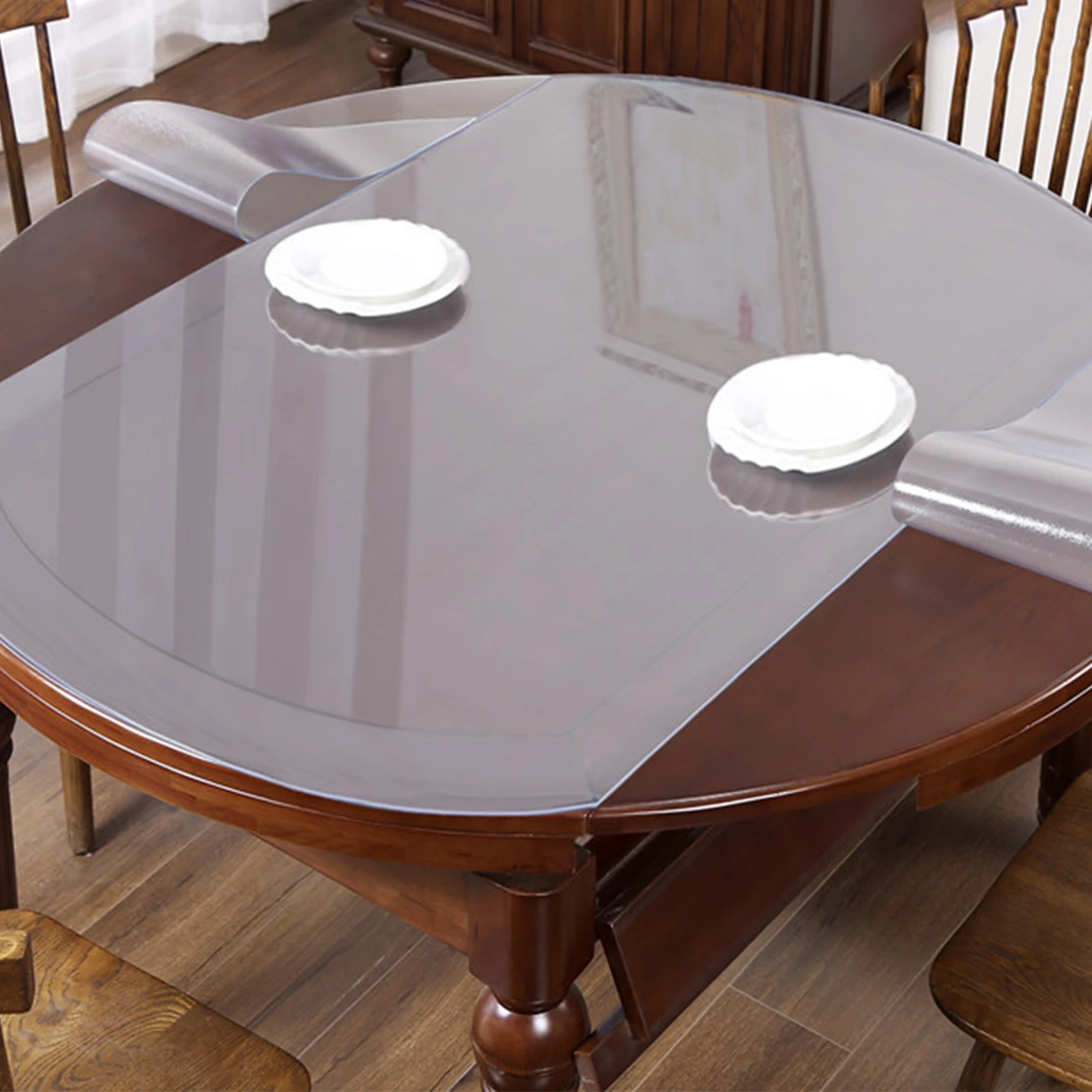 Round Soft Glass Desk Topper Wood Furniture Tabletop Protective Cover for Home Dinner Party Supplies