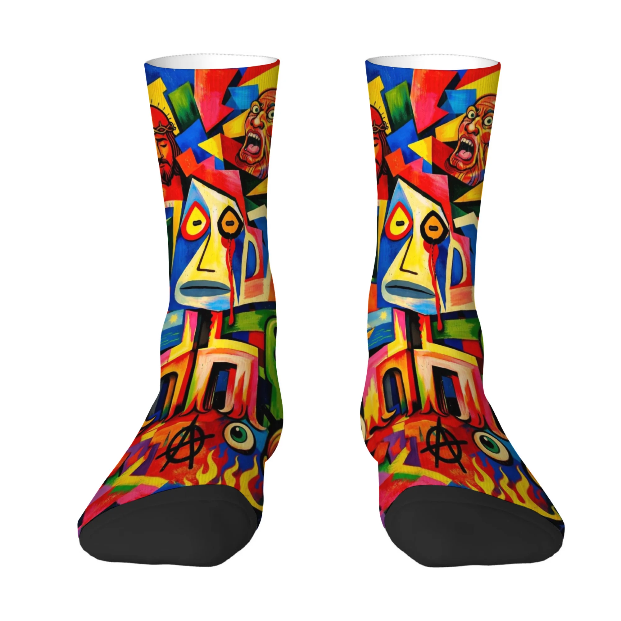 Novel Abstract Colorful Print Men's Socks Comfortable Skin-friendly Soft Socks Quirky Hip-hop Fashion Street Sports Casual Socks