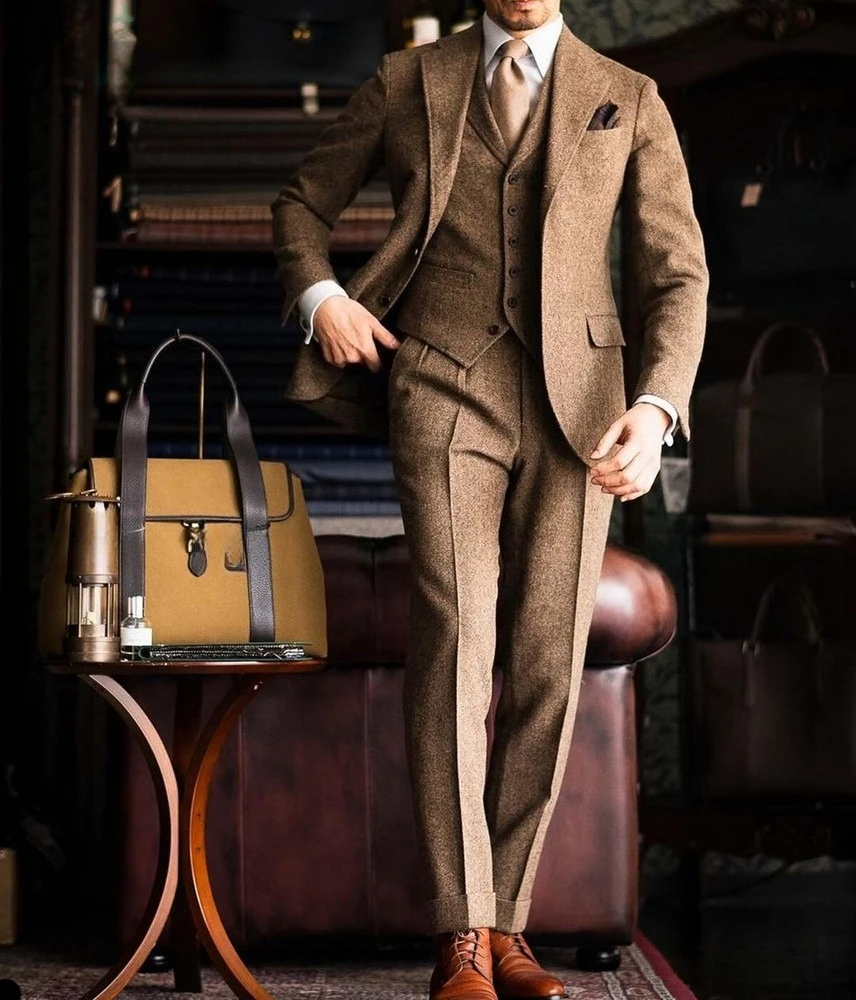 

Костюм «елочка» Мужские костюмы Slim Fit Однобортный формальный свадебный деловой костюм