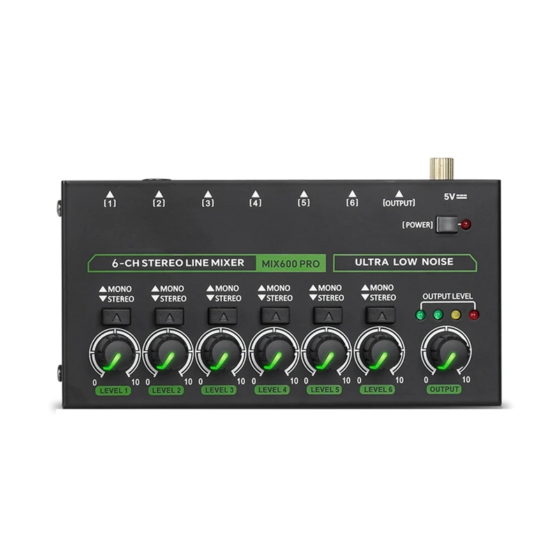 Mini Audio Mixer 6 Channel Stereo Line Mixer DC5V Independent Microphone Control Mixer For Professionals Beginners