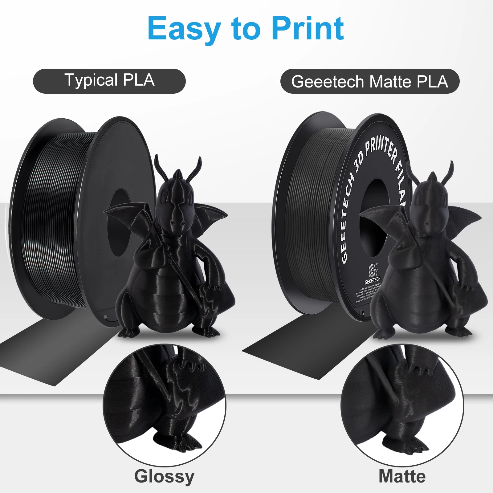 Geeetech 5kg Matowy Filament PLA 1.75mm, Materiał do drukarki 3D kwas poliłactowy, matowa tekstura, Pakowanie próżniowe — zdjęcie produktu 4