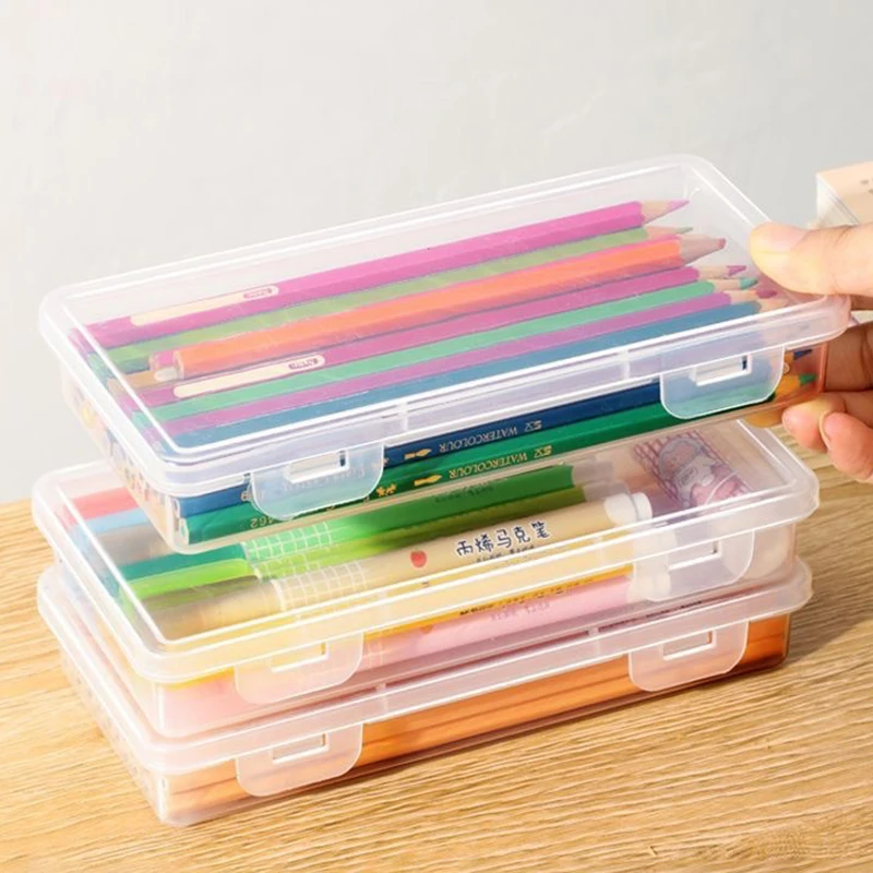 1PC New Pencil Case Box PP Material Transparent Pencil Box Pouch Stationery School Pencil Case Supplies Pencil Storage Box