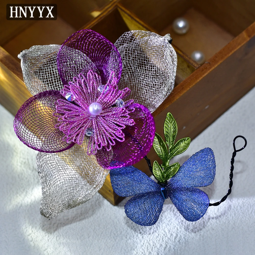 

HNYYX Handmade Purple Color Mesh Flower Headband Hair Accessories Princess Headpieces Outdoor Wedding Bridesmaid Headband A191