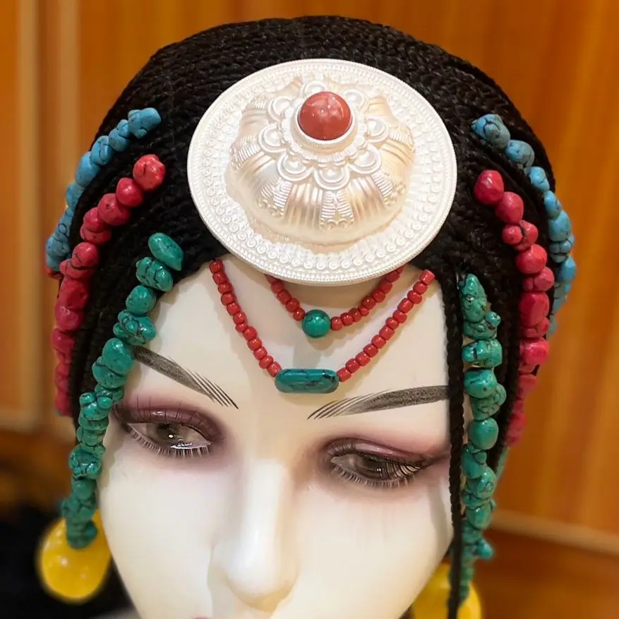 Peluca tibetana de una pieza, cabello trenzado, trenzas, diadema a presión, diadema negra.