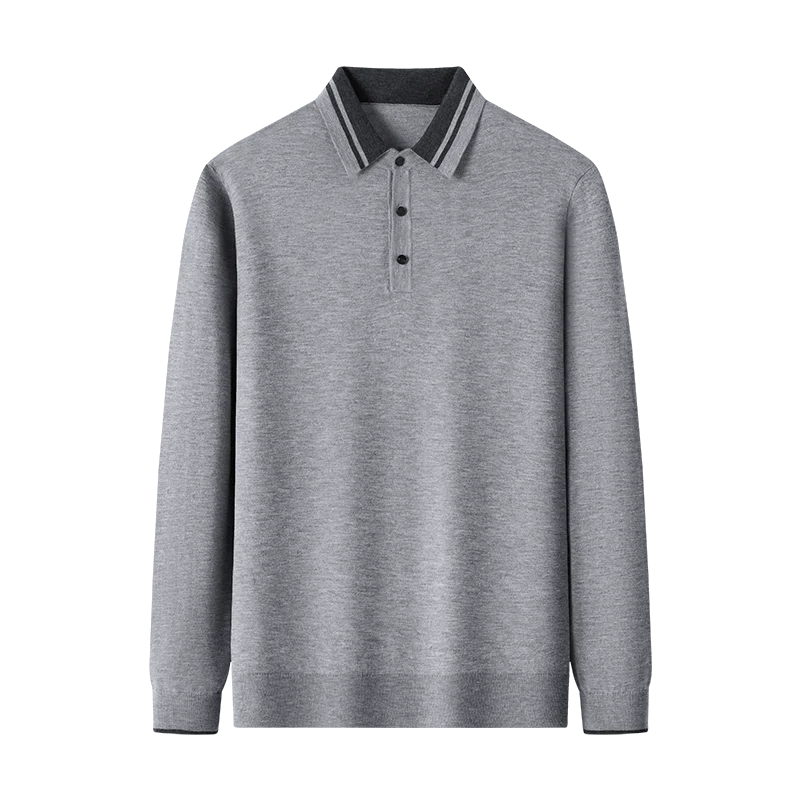 

Men Silk Wool Knit Polo Shirt 2025 Autumn Classic Turn Down Collar Thin Soft Sweater Long Sleeve Knitwear Pullover Tops