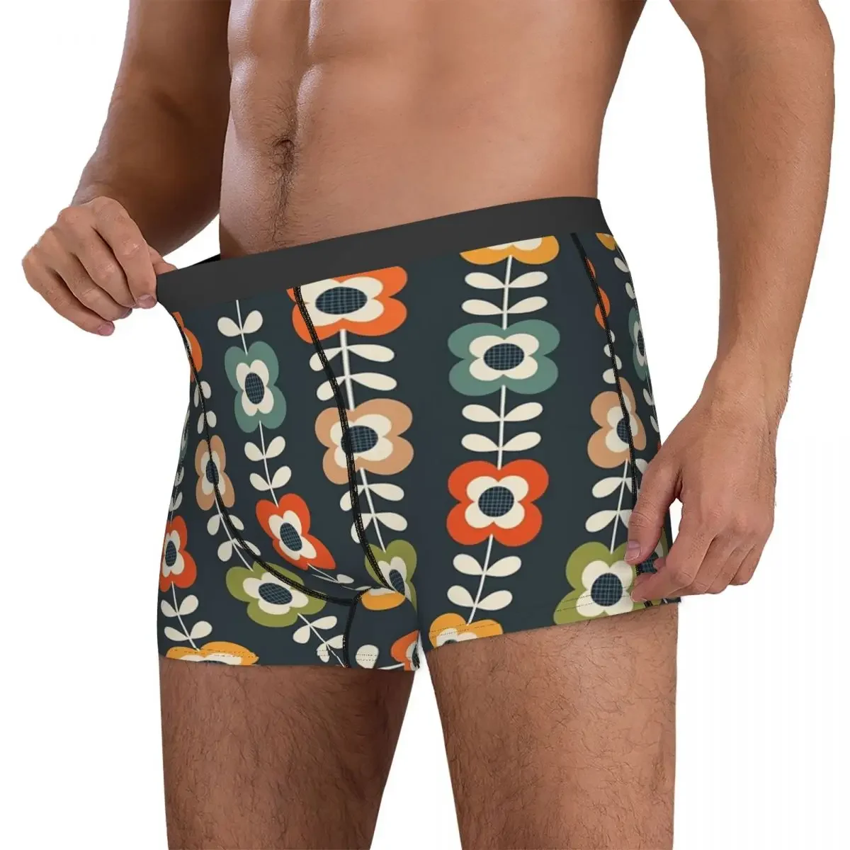 Boxer Underpants Shorts Mod Flowers In Retro Colors On Charcoal Panties Male Ventilate Underwear for Homme Man Boyfriend Gift