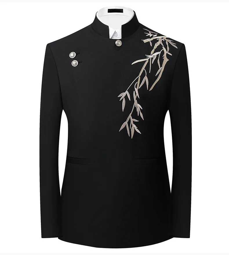 2026 Fall Men's Black Suit Jacket, Chinese-style Single-breasted Stand-up Collar Blazers Coat, Asian Sizes M–6XL.