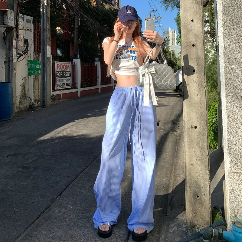 

Fashion Cool Striped Casual Pants Women's Summer New High-waisted Slimming Relaxed Walking All Straight Pants