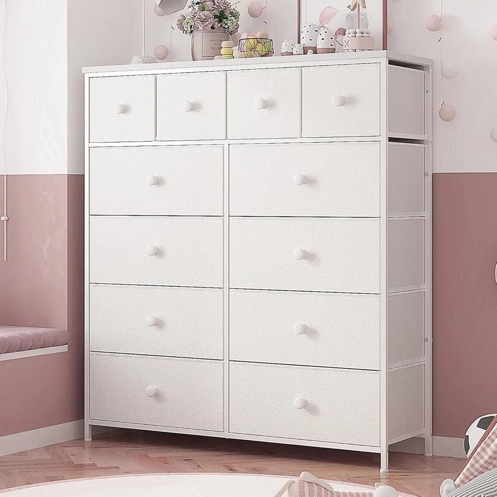 

Tall Dressers for Bedroom w/12 Drawers Dressers, Chest of Drawers w/Wood Top, Metal Frame, for Girls Bedroom,Living Room,Hallway