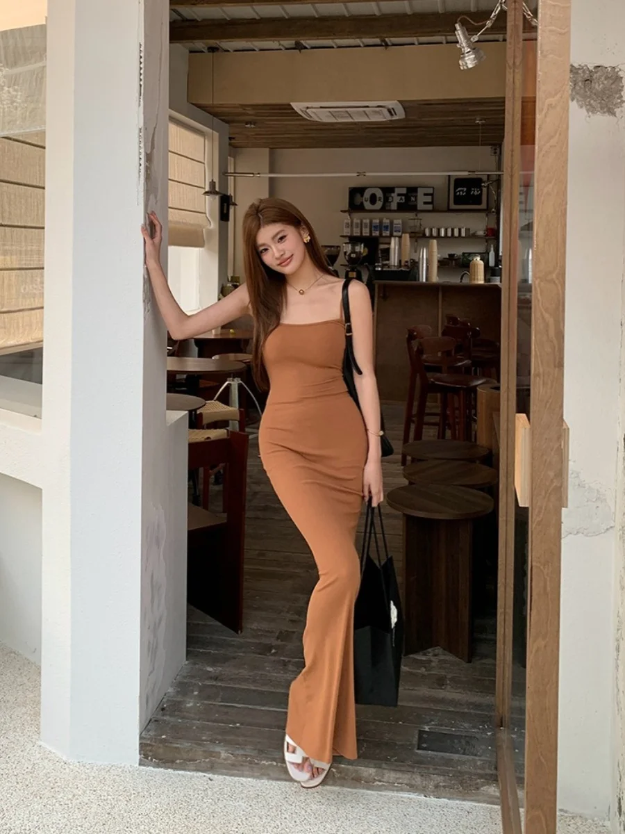 Kardaian Lente Zomer Sexy Pittig Afslanken Bla Strapl Lange Dr Dames Dr Hoge Taille Modale Vezel 92% Spandex 8%