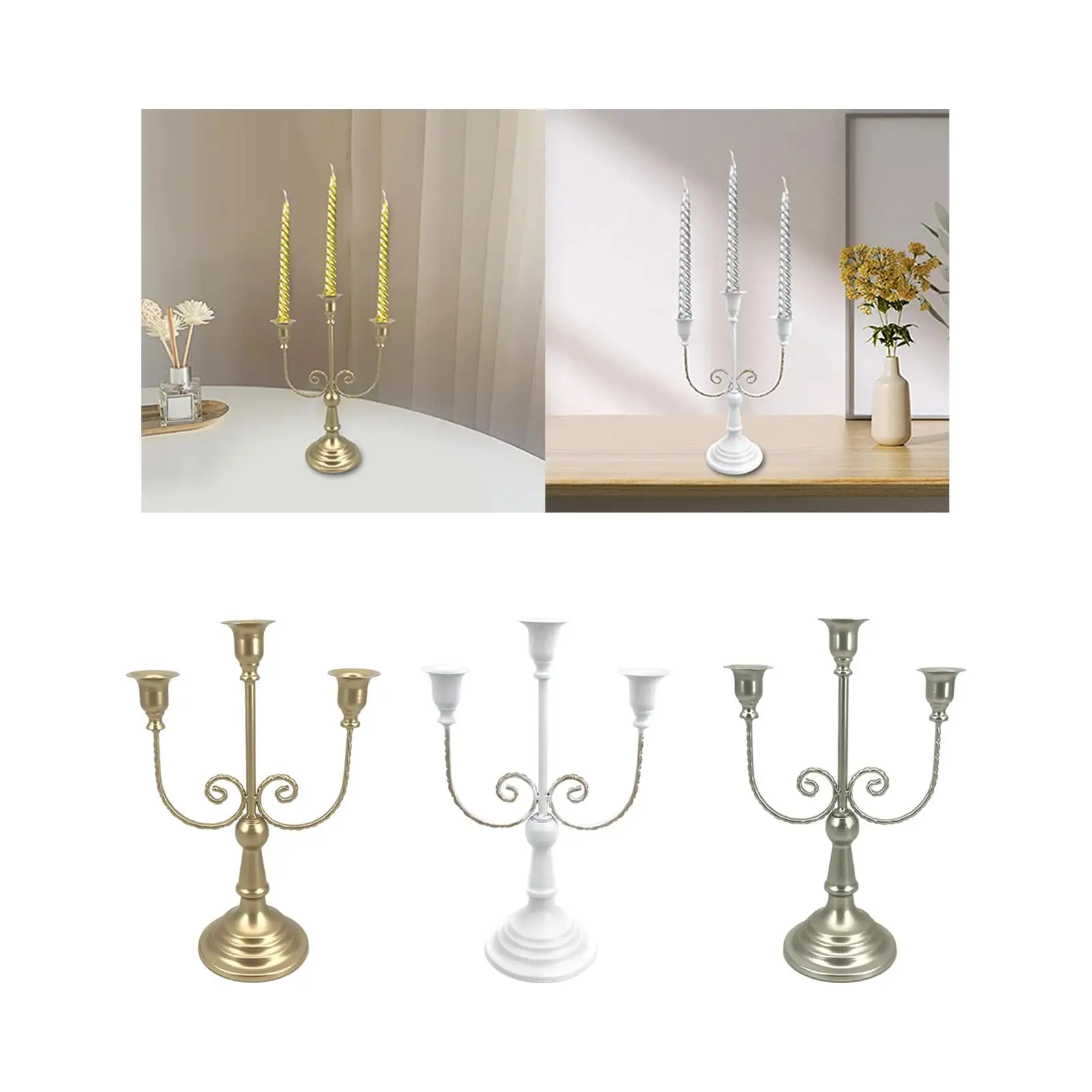 3 Arms Candle Holder Candelabra Metal Fashion Candleholder Centerpiece for Living Room Bar Bedroom Dining Table Home Decoration