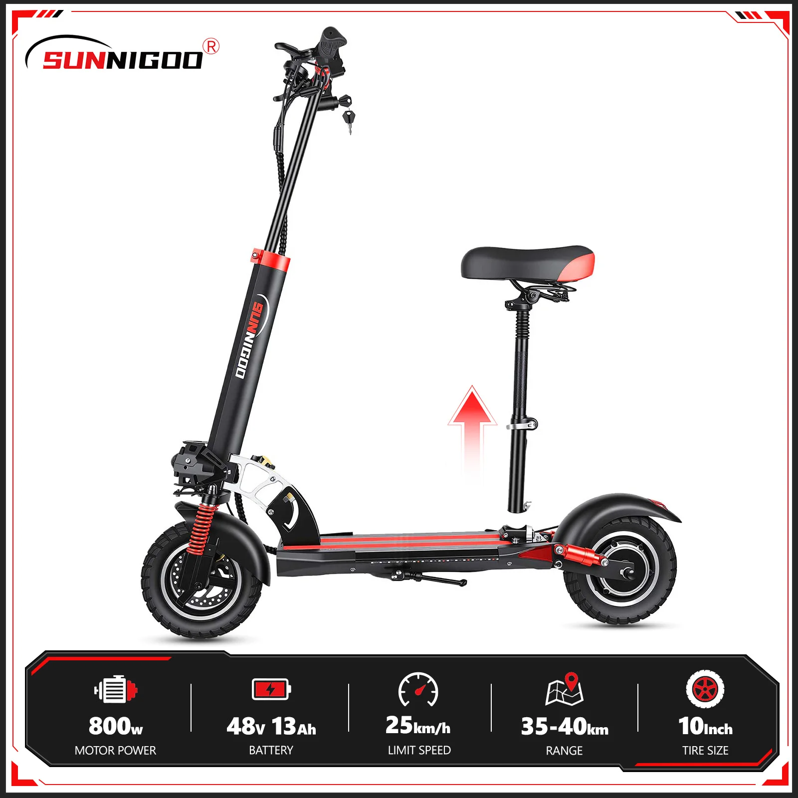 EScooter für Erwachsene, 800 W, 48 V, 15 Ah, 55 km Reichweite, zusammenklappbar, städtischer Sport-Pendler-Elektroroller, Sportreifen für Erwachsene, 10-Zoll-Offroad-Reifen