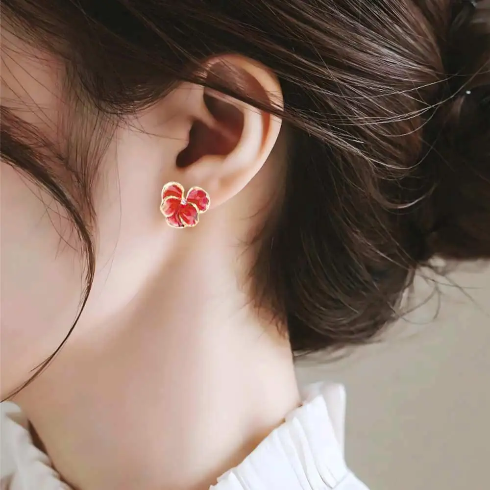 Creative Rhinestone Flower Stud Earrings Luxury Cute 3D Petal Flower Earrings Zinc Alloy Sweet Five Petals Earrings Gift