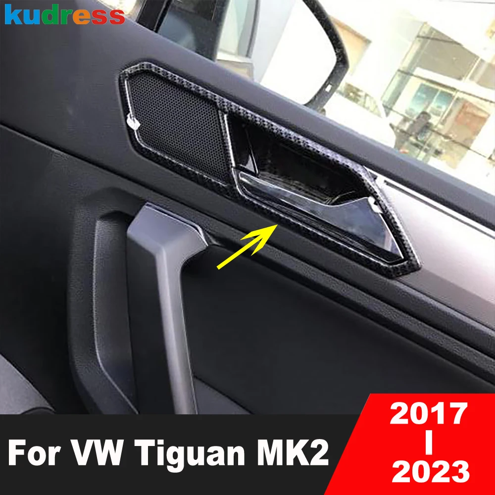 For Volkswagen VW Tiguan MK2 2017-2019 2020 2021 2022 2023 Carbon Car Inner Door Handle Bowl Cover Trim Interior Accessories