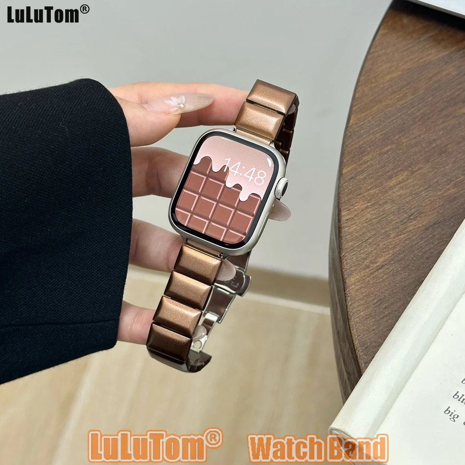 Chocolate Metal Strap For Apple Watch Band 38mm 40/41mm 44mm 42mm 45mm 49mm Luxury Bracelet iWatch Series 9 8 7 6 5 4 3 SE Ultra