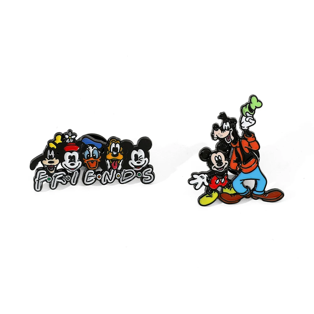 2 Pcs Cartoon Mickey Mouse Brooch Creative Goofy Goof Donald Duck Enamel Pin Metal Badge Jewelry Clothing Backpack Accessories