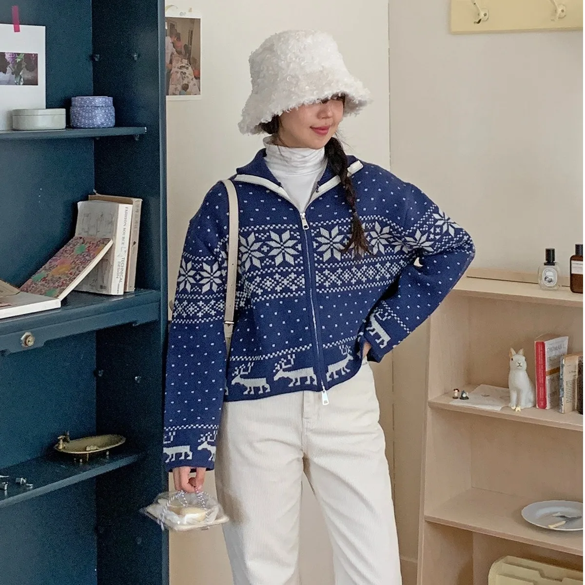 Chic ort Knitted Sweater Coat for Women Cisas Collar Zipper Cardigan Versatile Winter Outerwear Korean Sle Regular Fit