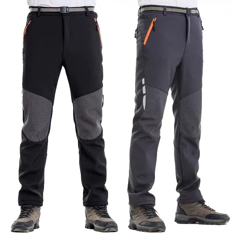 

Men's Reflective Winter Hiking Pants Warm Fleece Softshell Trousers Outdoor Sports Thick Trekking Camping Ski Waterproof Pants