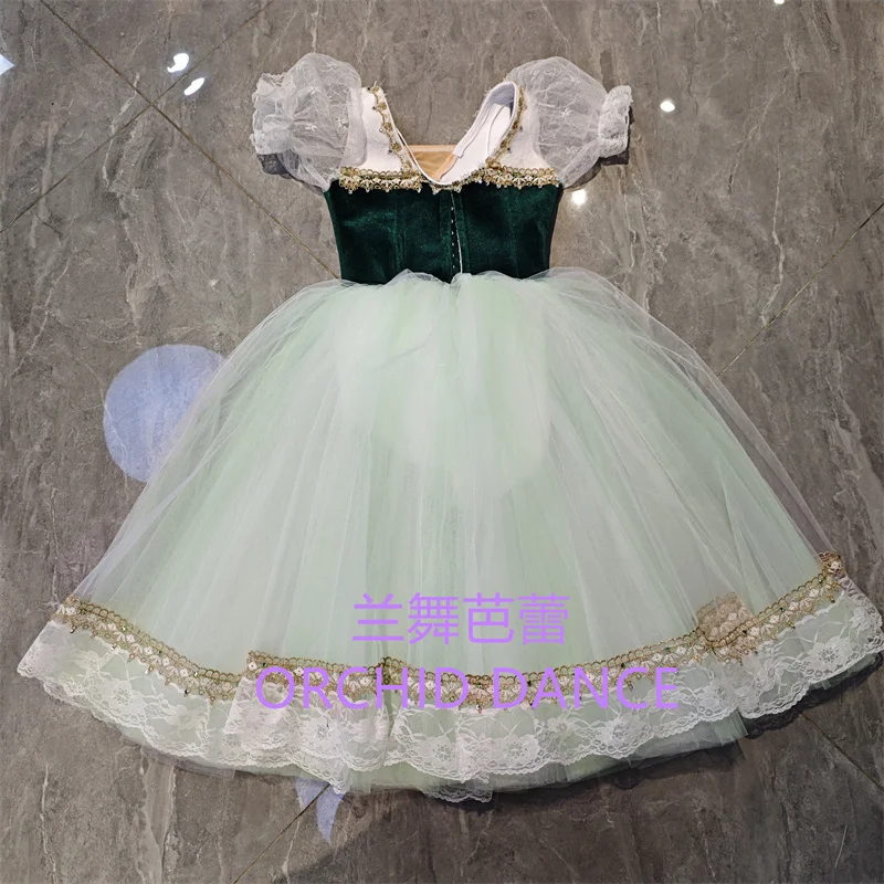 BT01655 haute qualité taille personnalisée enfants filles Ballet danse Performance porter Gilsay vert longue robe Tutu romantique