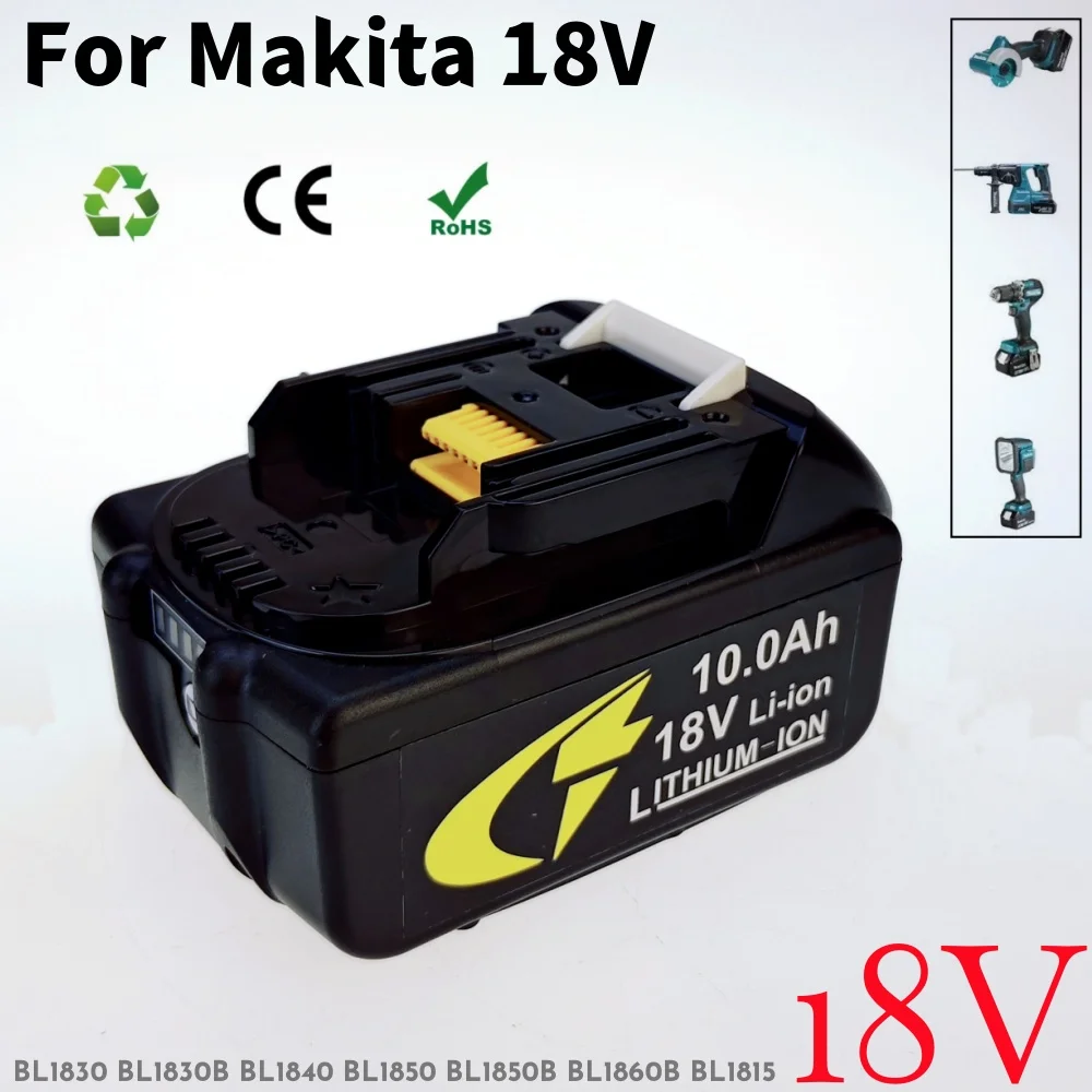 

100% новый аккумулятор 18 В для Makita и зарядного устройства BL1860 BL1850B BL1850 BL1840, замененный зарядным устройством 18650, мощность 10 Ач