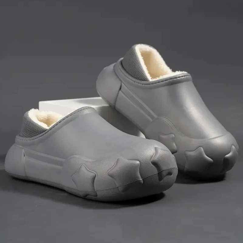 

Men Slippers Winter Warm Shoes Plush Indoor Cotton Slippers Concise Platform Outdoor Kitchen Shoes House Waterproof Slippers