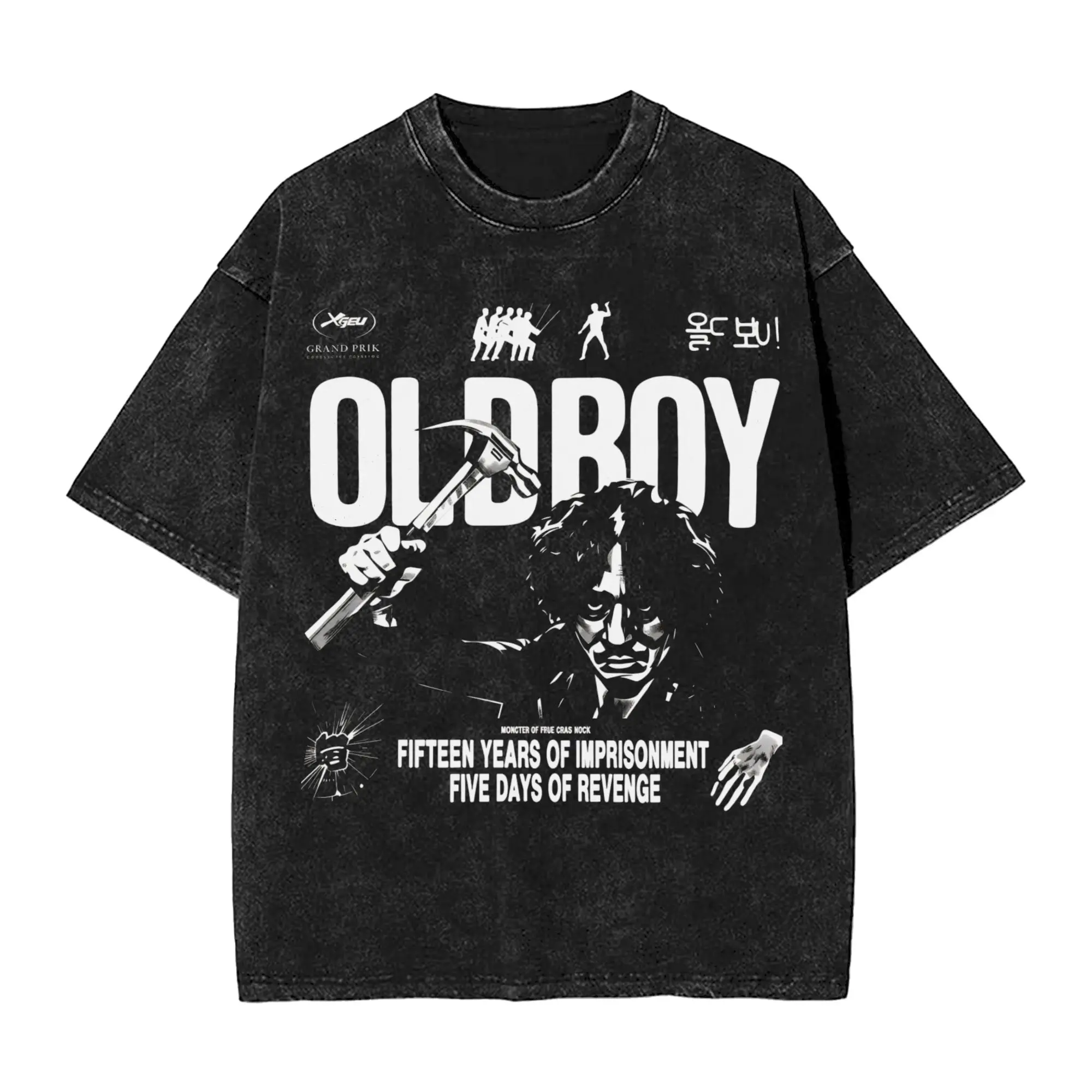 Mens T-Shirt Oldboy Movie  Washed T Shirts Hippie  Summer Tees Vintage Design Casual Tops Birthday Present