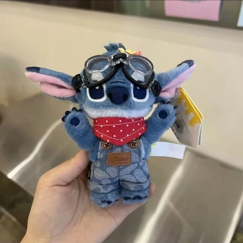 

Cute Cartoon Stitch Plush Toy Doll Keychain Clothes Soft And Cute Squatting Posture With Gogglesblue Scarf Girl'S Birthday Gift