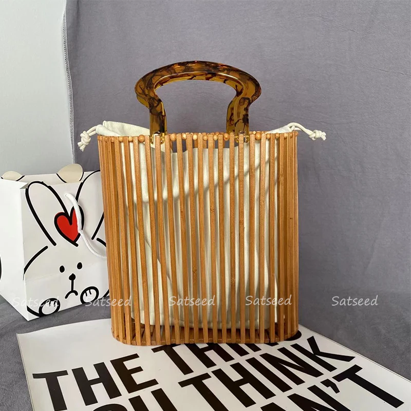 

Woven Acrylic Handbag Women's Fashion Bag Beach Hollow Natural Bamboo Inner Pocket Exquisite Photography Design 2023 Summer Bags
