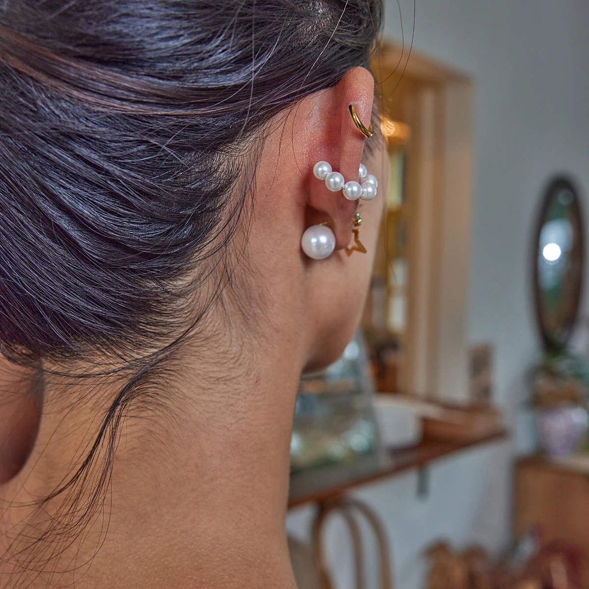 Aikoer simples clássico pérola orelha studs oco geometria elíptica strass brincos feminino jóias presente para ela