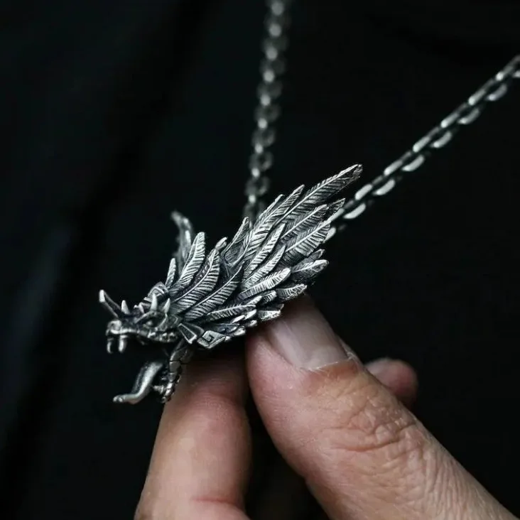 Europe and America Retro Silver Color Transforming Snake Into Dragon Necklace Men's Mysterious and Domineering Necklace