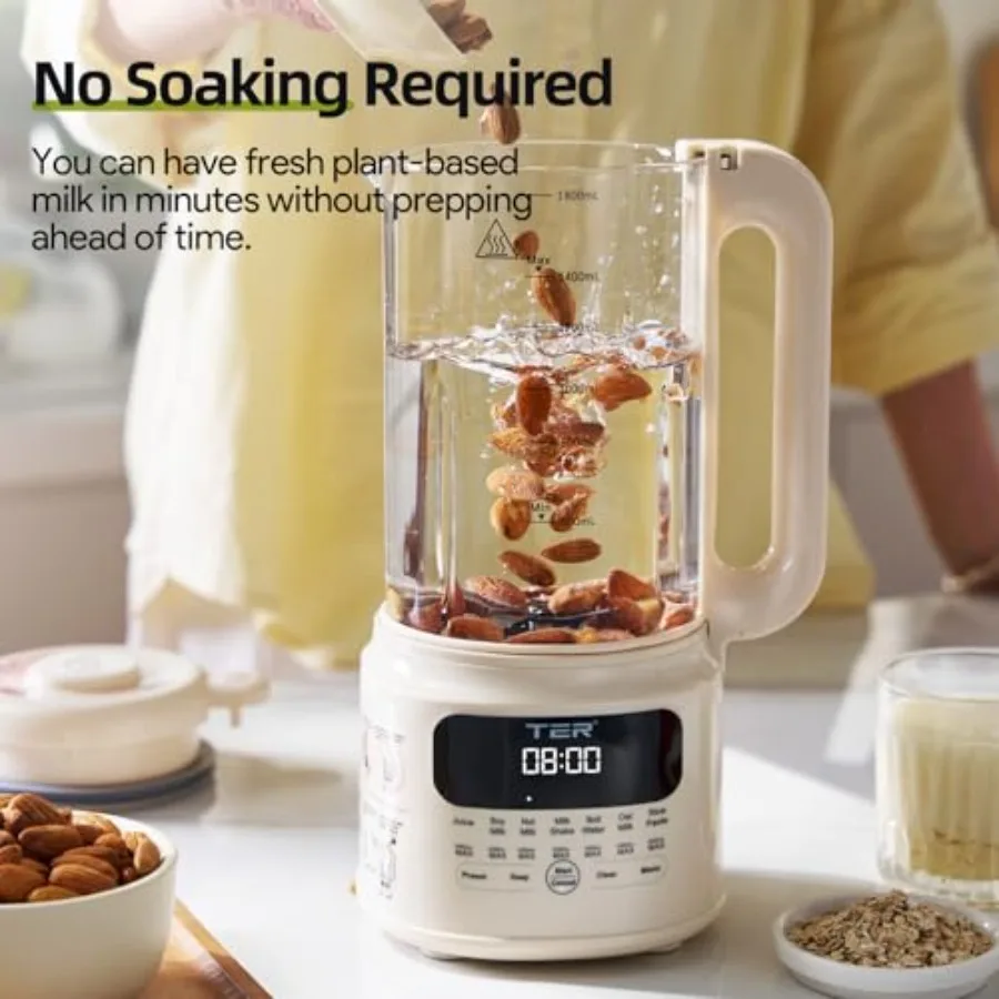 Glass Nut Milk Maker Machine for home use, borosilicate glass, beige, 10-in-1 versatility with auto clean, 24H preset, 12H keep - Detail 1