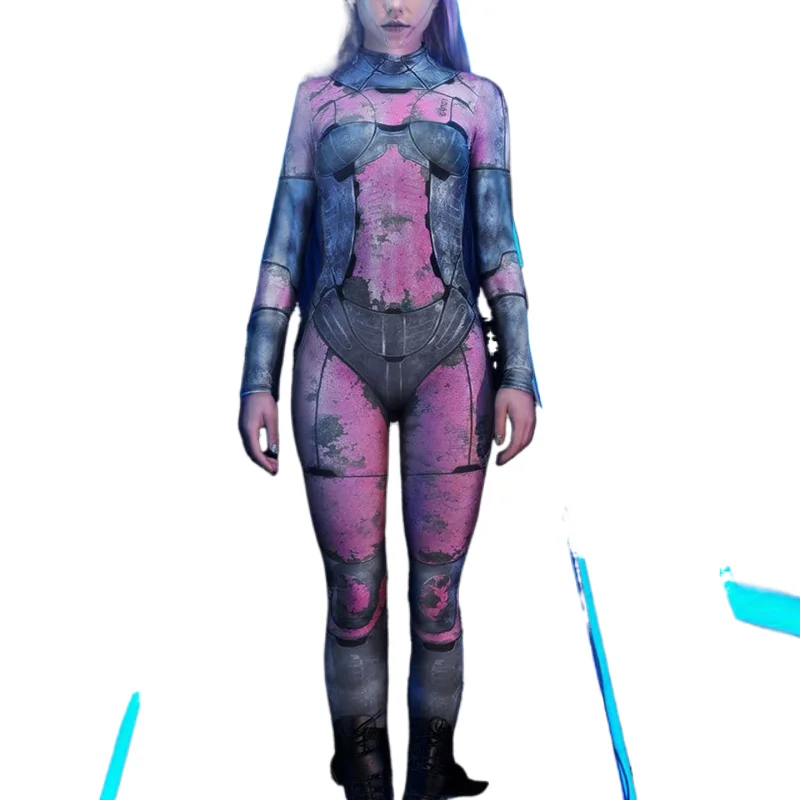 

Carnival Women's Purple Long Sleeve Fashion 3D Digital Printing Cyberpunk Bodysuit Festival Party Stage Role Playing Costume Set