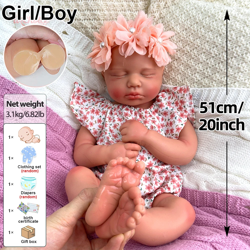 손으로 만든 방수 20" 실리콘 아기 소녀/소년 Loulou 3D 피부 재탄생 인형 부드러운 생활적인 무게를 가진 열린 입 인형 반대로 스트레스 장난감