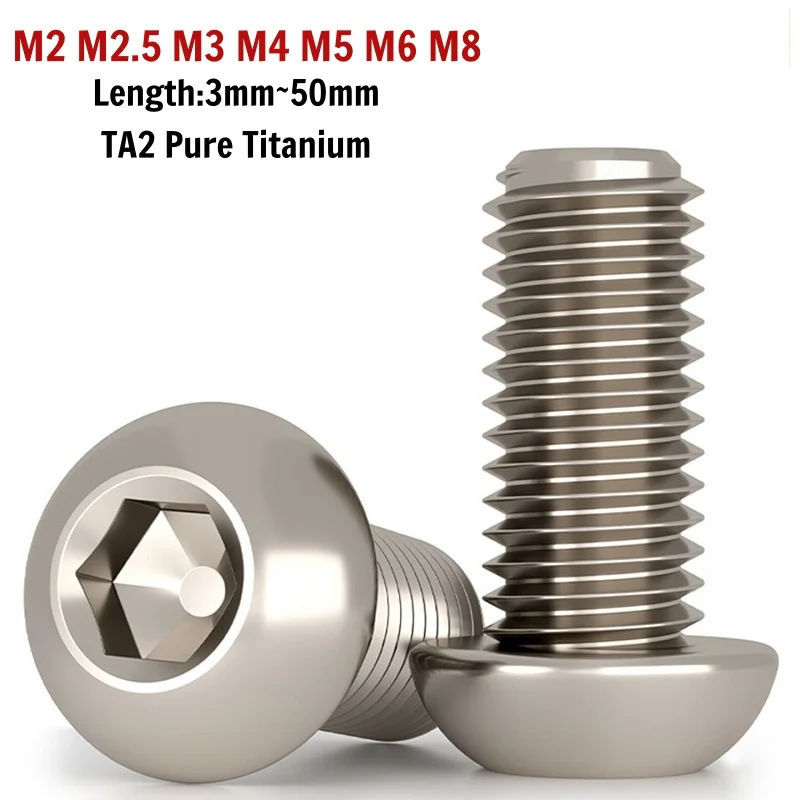 TA2 Reintitan-Innensechskantschrauben mit Rundkopf M2 M2.5 M3 M4 M5 M6 M8 ISO7380 Gr2 Ti Sechskant-Flachkopfschrauben