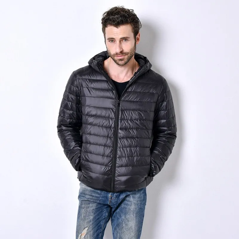 Spring Autumn Fashion Brand Ultra Light Duck Down Jacket Mens Korean Streetwear Feather Coat Hooded Down Jacket Warm Men Clothes