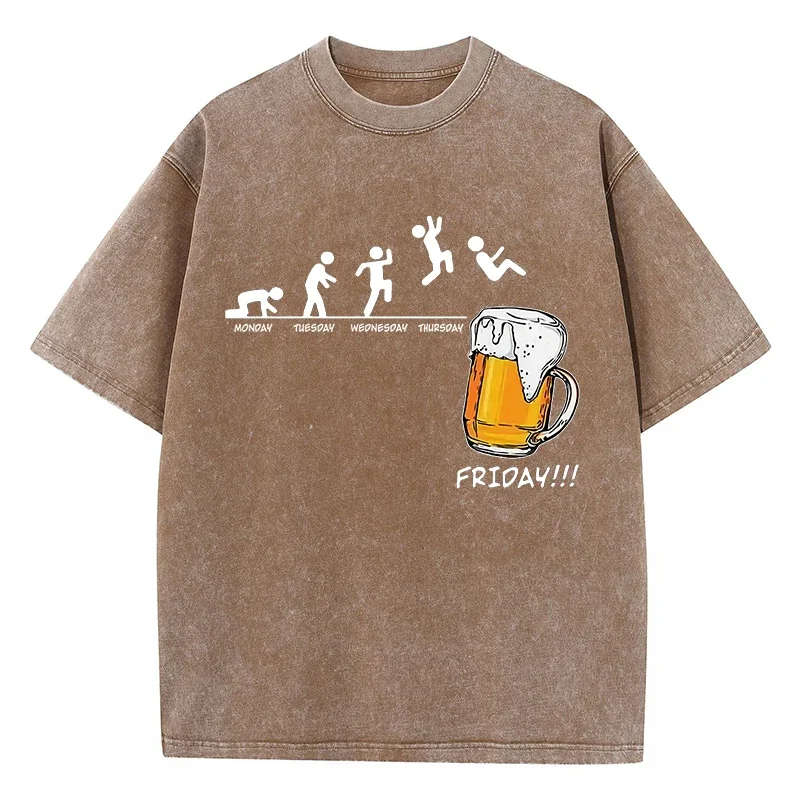 White The Joy Of Drinking Beer On Friday T-Shirt Mens Shoulder Drop Popular T Shirt Fashion Vigor Tees Normcore Cotton Tops