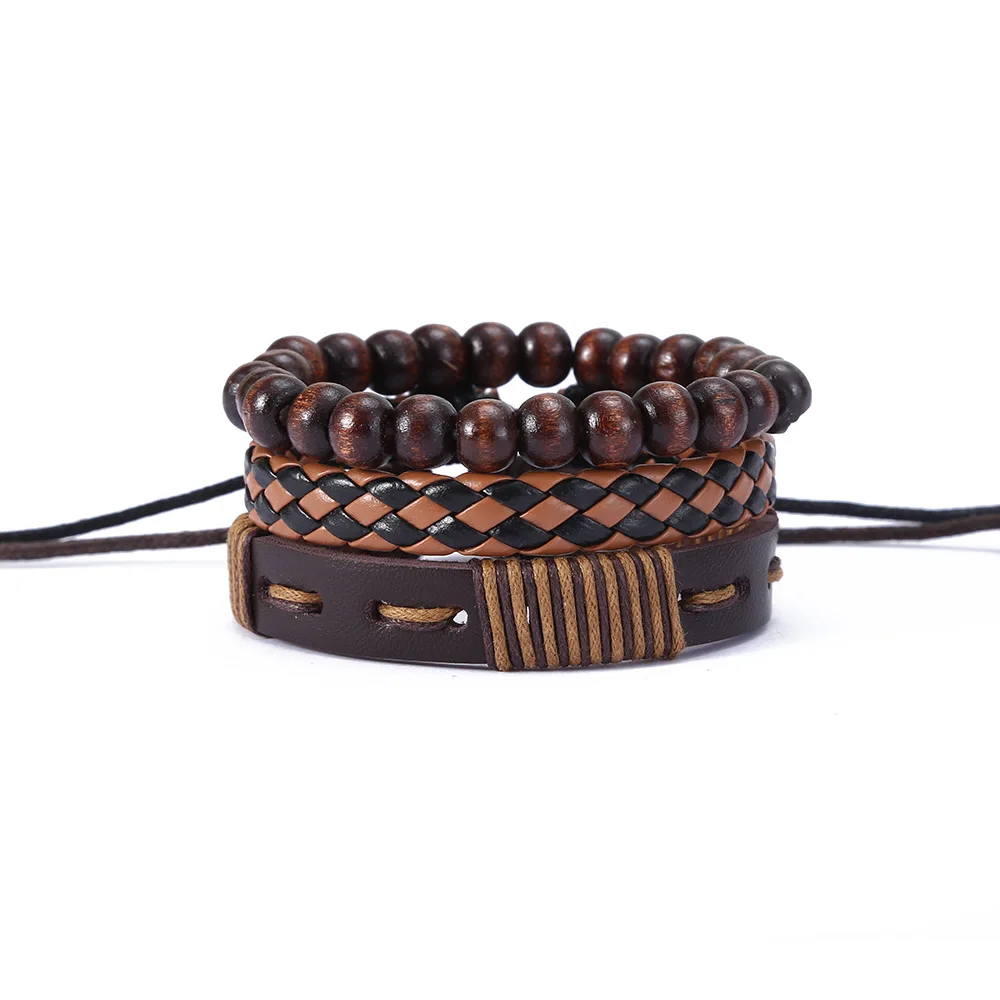 3/4Pcs/ Set Braided Wrap Leather Bracelets For Men Vintage Tree of Life Charm Charm Beads Fashion Wristbands Jewelry Accessories