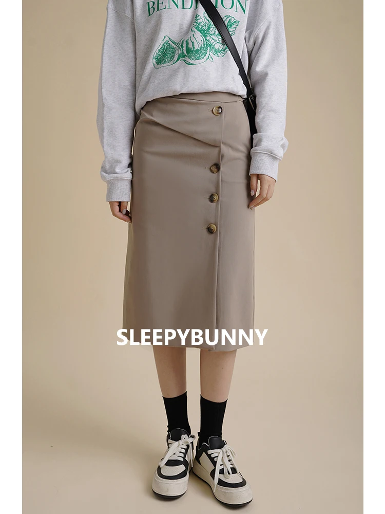 

High Waist Slim Midi Skirt Women Autumn Pleated Pencil Skirt Elegant Office Straight Skirt Petite Ladies Daily Business Outfit