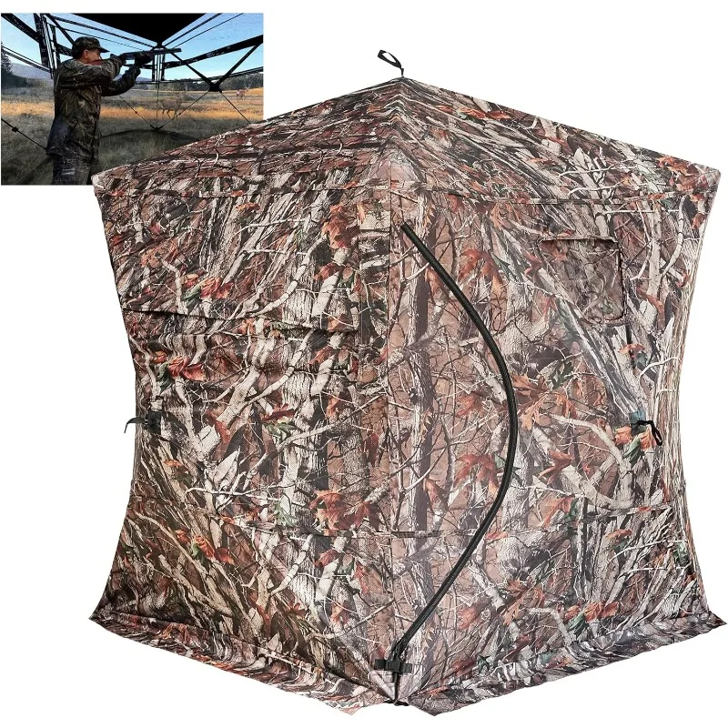 

Hunting Blind, 270 Degree See-Through Ground Blind 2-3 Person, Pop-Up & Portable Durable Hunting Blind with Carry Bag