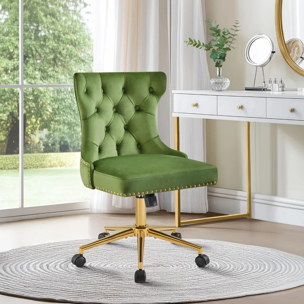 

Home Office Desk Chair with Back, Cute Armless Vanity Chair, Adjustable Comfy Swivel Chair for Make-up, Bedroom, Green