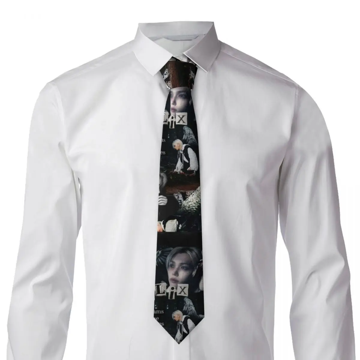 FELIX Korean Kpop Singer Necktie for Men Silk Polyester Slim Neck Ties Party Suits Tie Classic Gravatas