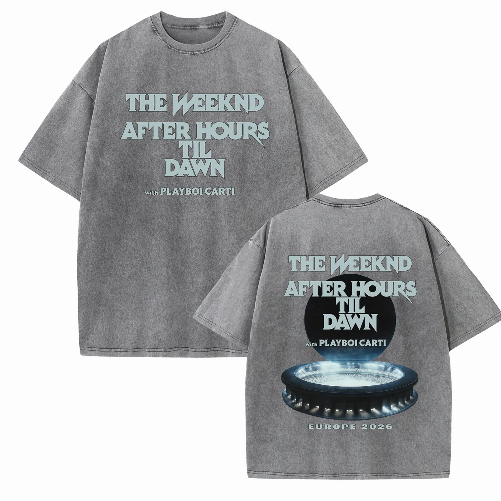 THE WEEKND After Hours Til Dawn Europe Tour 2026 Washed T-shirt Harajuku Vintage O-Neck Short Sleeve Cotton T-Shirts