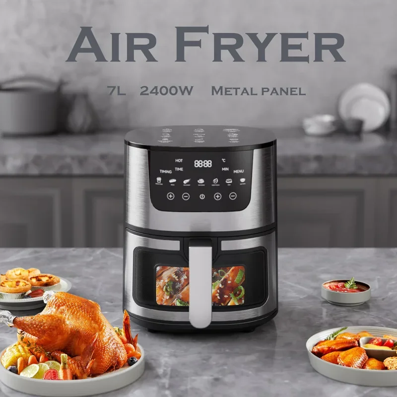 7L Large Capacity Household Automatic Intelligent Air Fryer Visual Window Design Touch Screen Stainless Steel Oven